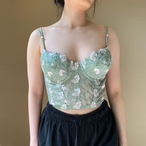 Victoria's Secret vintage pastel green floral bustier corset size 36C